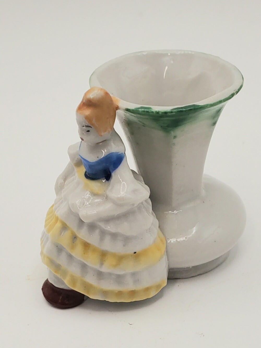 Vintage Japan Porcelain Miniature Lady Bud Vase Toothpick Holder Mid-Century